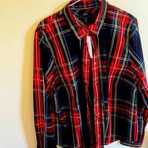 NWT JCRew Plaid classic stretch  navy shirt 18curvy